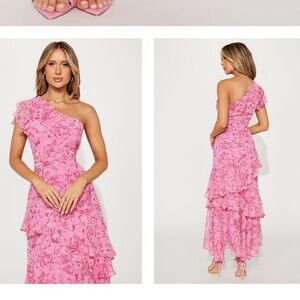 Fashion Nova Pink One Shoulder Wrap Dress like new quality, only worn once